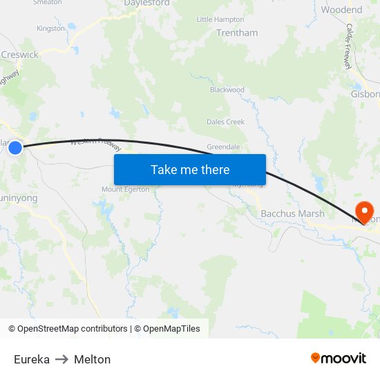 Eureka to Melton map