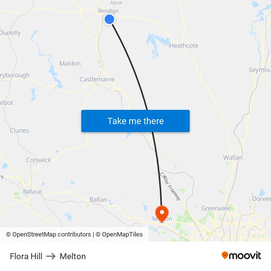 Flora Hill to Melton map