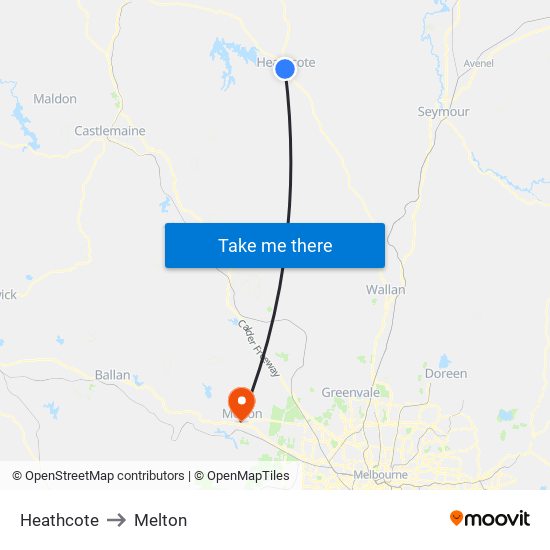 Heathcote to Melton map