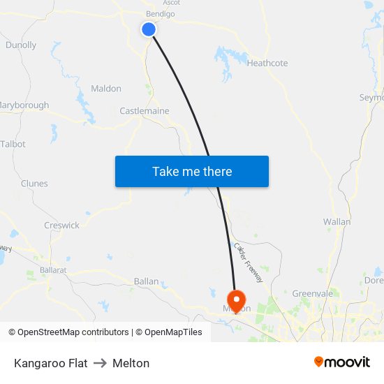 Kangaroo Flat to Melton map