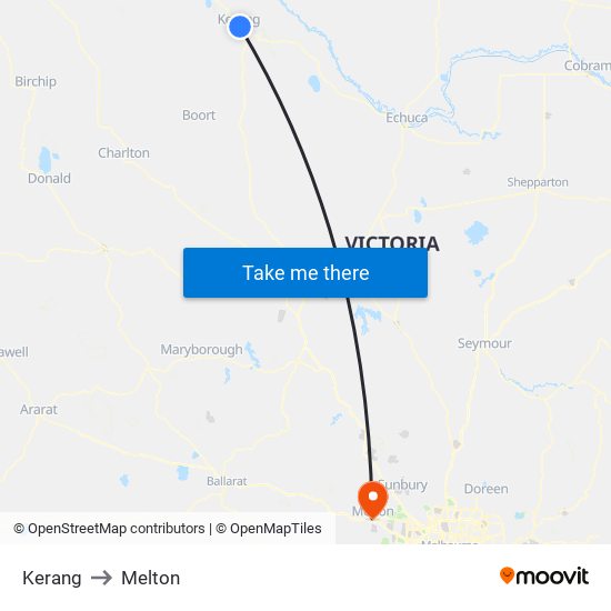 Kerang to Melton map