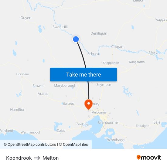 Koondrook to Melton map