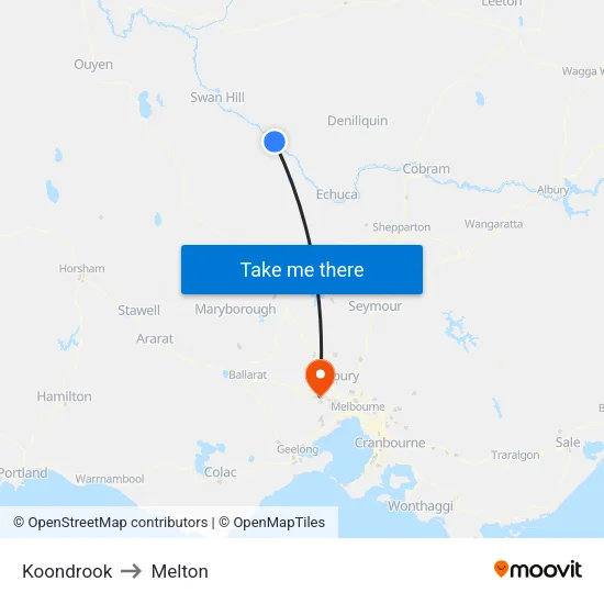Koondrook to Melton map