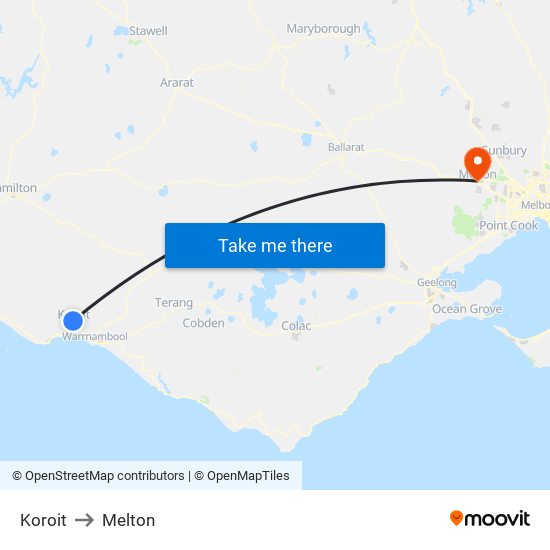 Koroit to Melton map