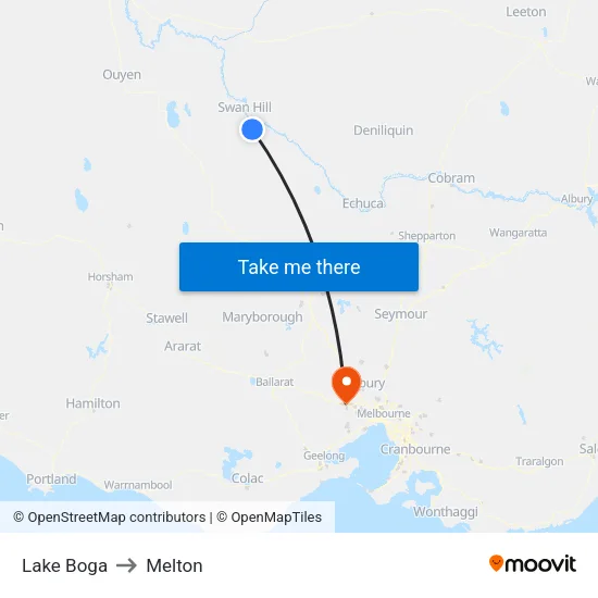 Lake Boga to Melton map