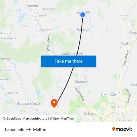 Lancefield to Melton map