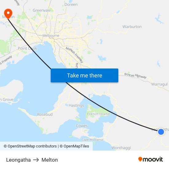 Leongatha to Melton map