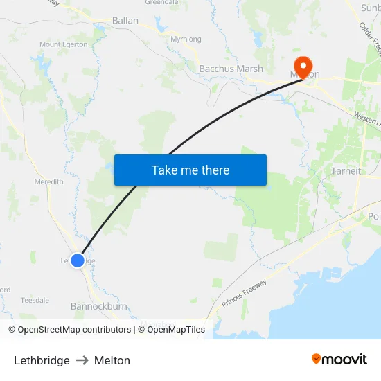 Lethbridge to Melton map