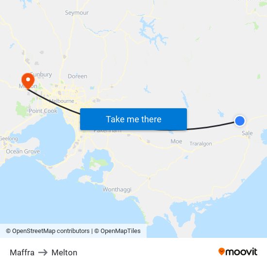 Maffra to Melton map