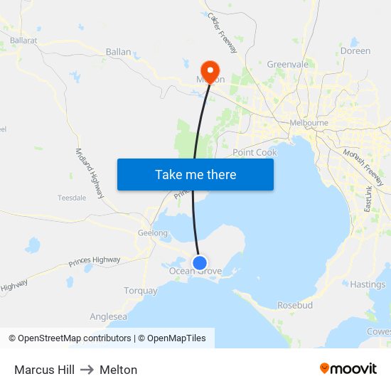 Marcus Hill to Melton map