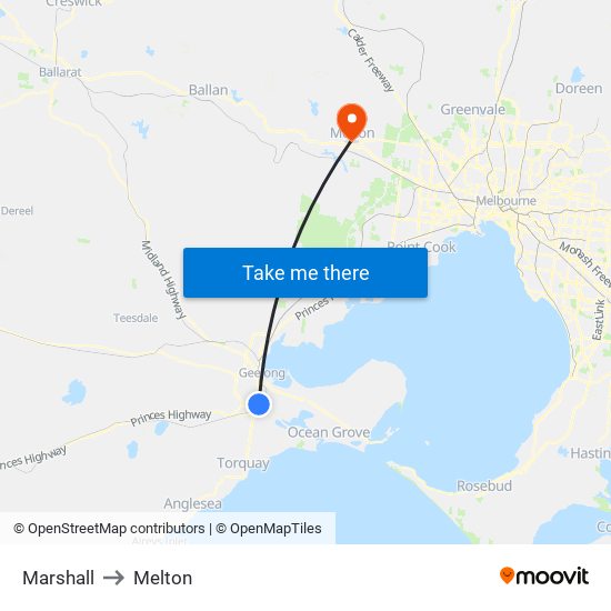 Marshall to Melton map