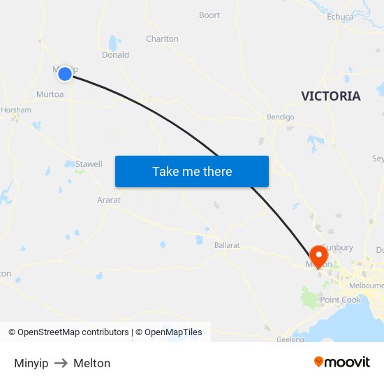 Minyip to Melton map