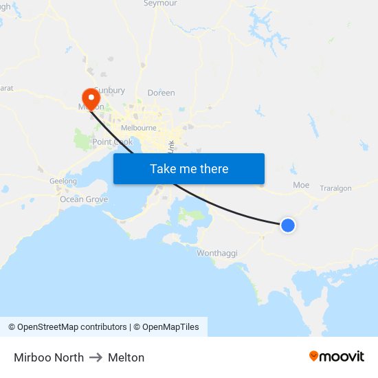 Mirboo North to Melton map