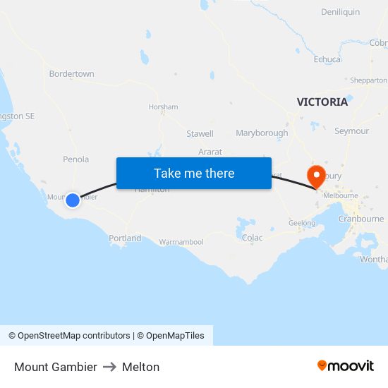 Mount Gambier to Melton map