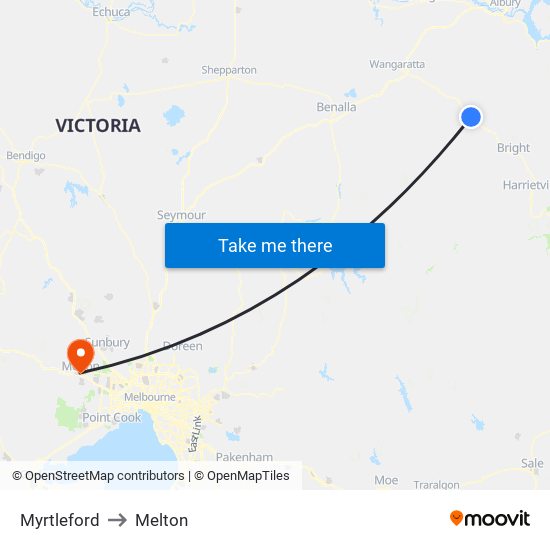 Myrtleford to Melton map