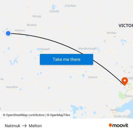 Natimuk to Melton map