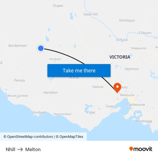 Nhill to Melton map