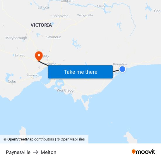 Paynesville to Melton map