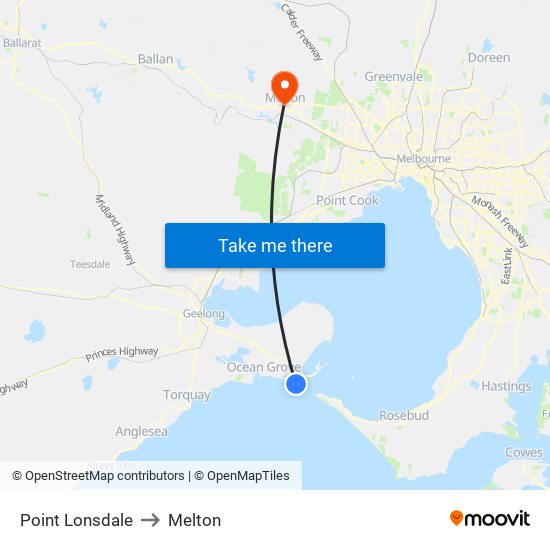 Point Lonsdale to Melton map