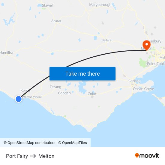 Port Fairy to Melton map