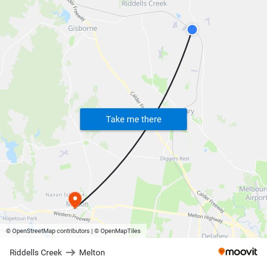 Riddells Creek to Melton map