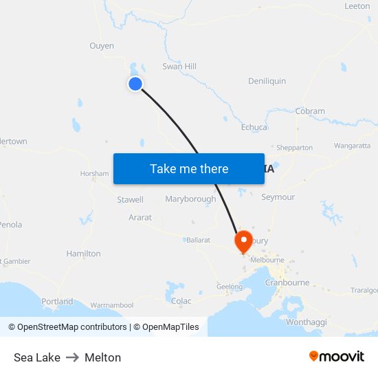 Sea Lake to Melton map