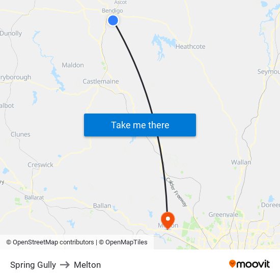 Spring Gully to Melton map