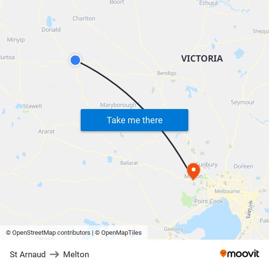 St Arnaud to Melton map