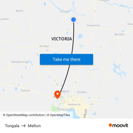 Tongala to Melton map