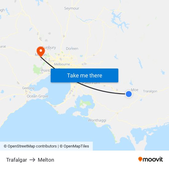 Trafalgar to Melton map