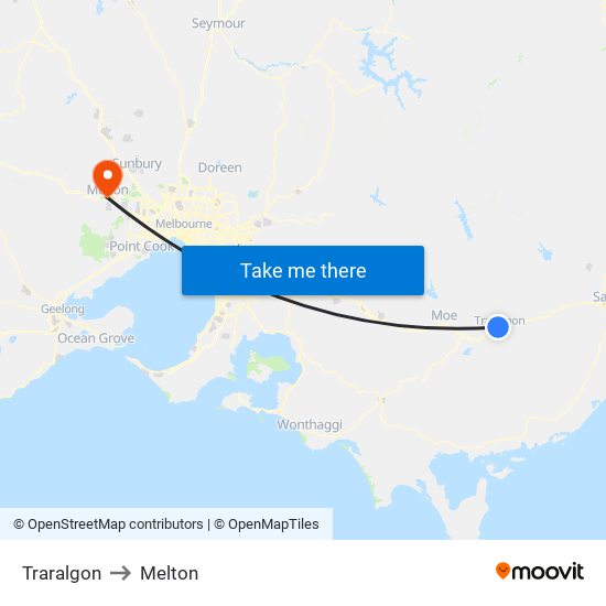 Traralgon to Melton map