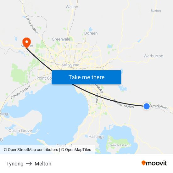 Tynong to Melton map