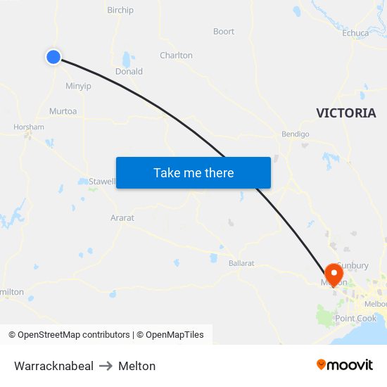 Warracknabeal to Melton map