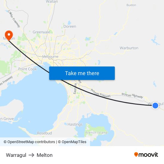 Warragul to Melton map