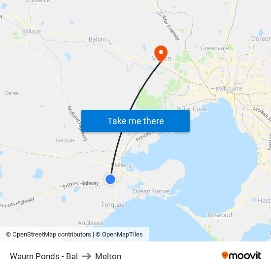 Waurn Ponds - Bal to Melton map