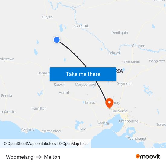 Woomelang to Melton map