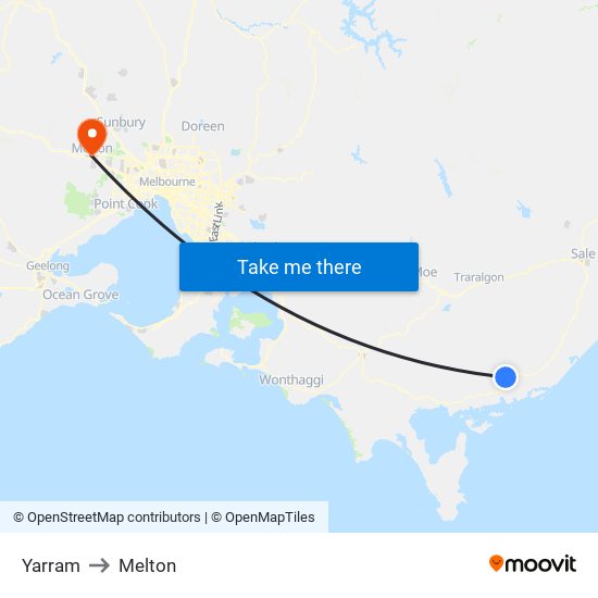 Yarram to Melton map
