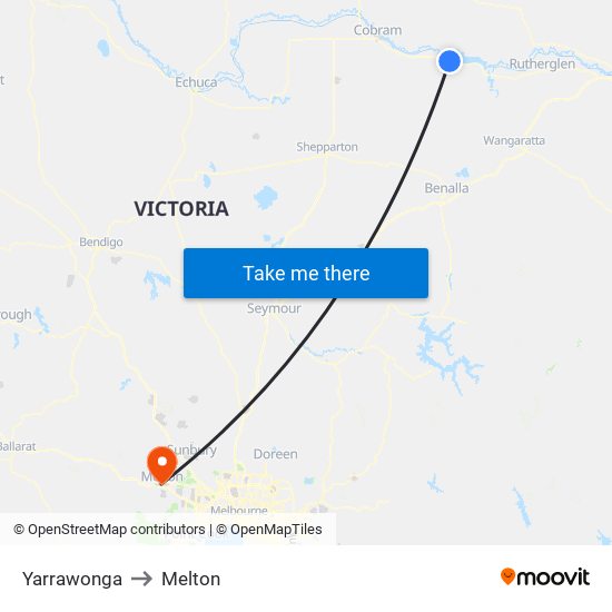 Yarrawonga to Melton map