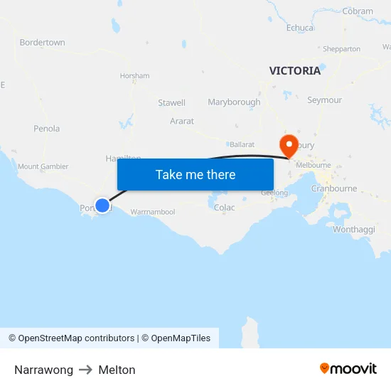 Narrawong to Melton map