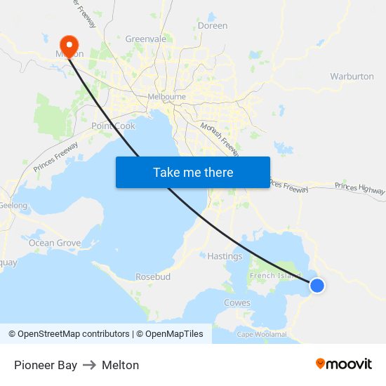Pioneer Bay to Melton map