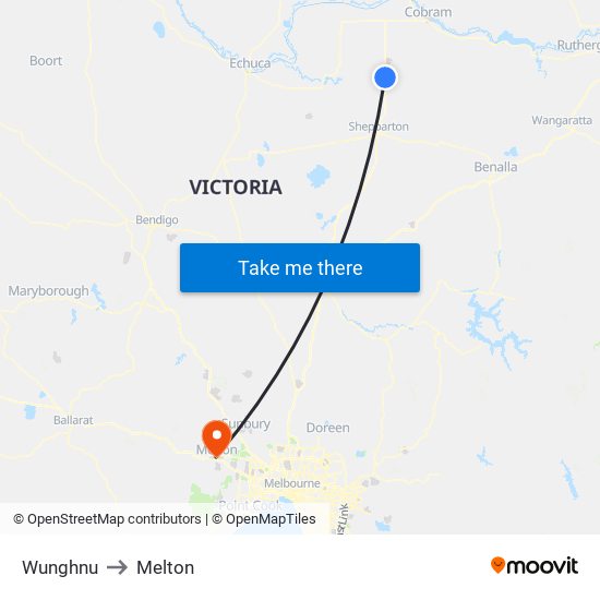 Wunghnu to Melton map