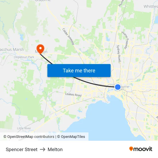 Spencer Street to Melton map