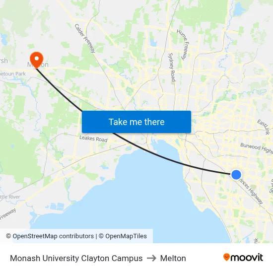 Monash University Clayton Campus to Melton map