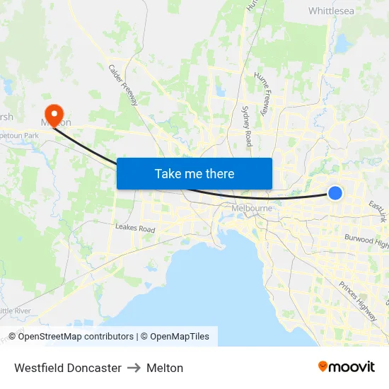 Westfield Doncaster to Melton map