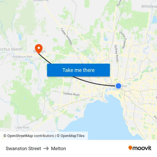 Swanston Street to Melton map