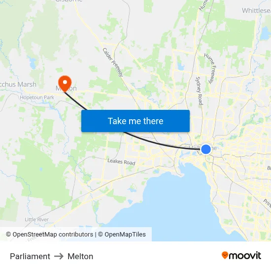 Parliament to Melton map