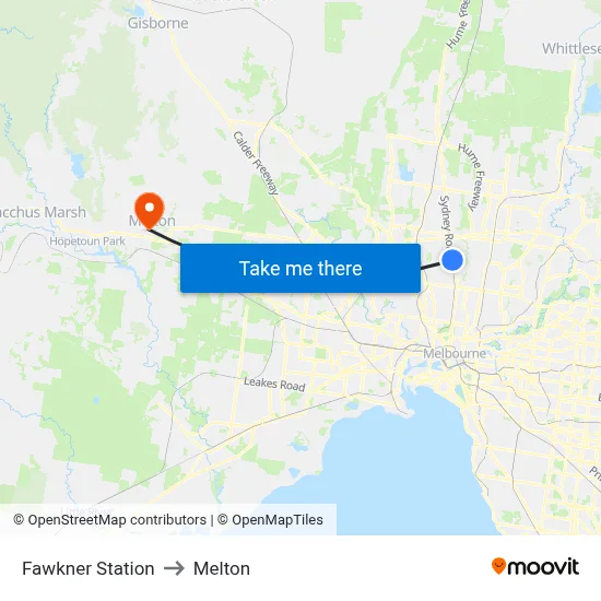 Fawkner Station to Melton map