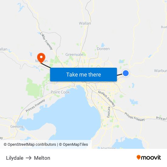 Lilydale to Melton map