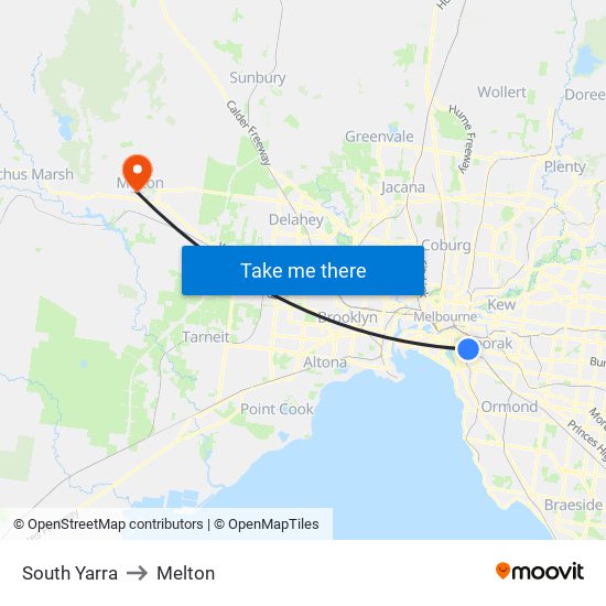 South Yarra to Melton map