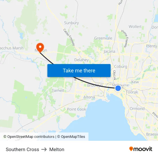 Southern Cross to Melton map